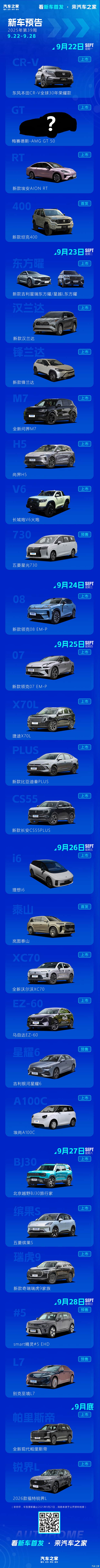全新问界M7/尚界H5/理想i6等 2025年第39周(9.22-9.28)新车预告